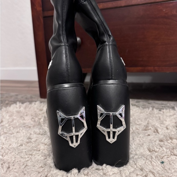 Naked Wolfe Shoes - Naked Wolfe Black Heeled Boots with Silver Detail